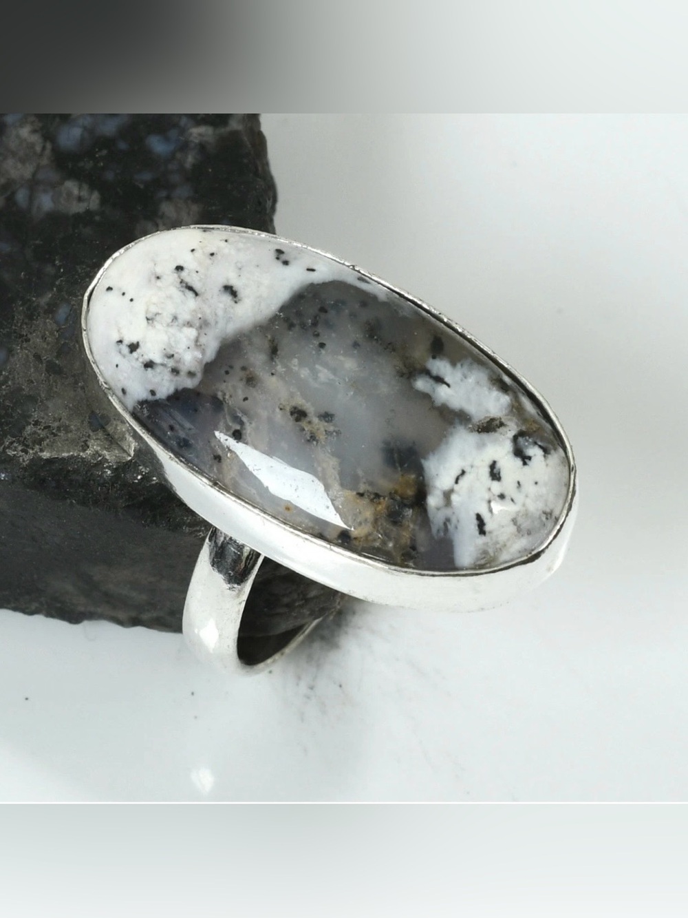 Dendrite Opal Gemstone Ethnic Handmade Ring Size-7